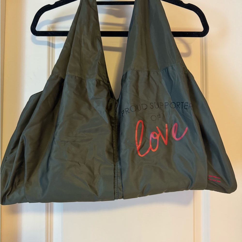 Green Tote Bag with Love Print